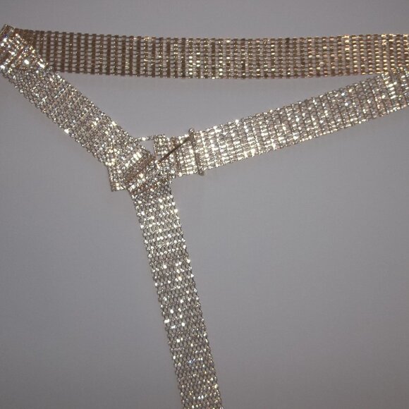 Belt Adjustable Sparkly White Faux Diamond Rhinestones and Gold Woman Girl E23 main image 4